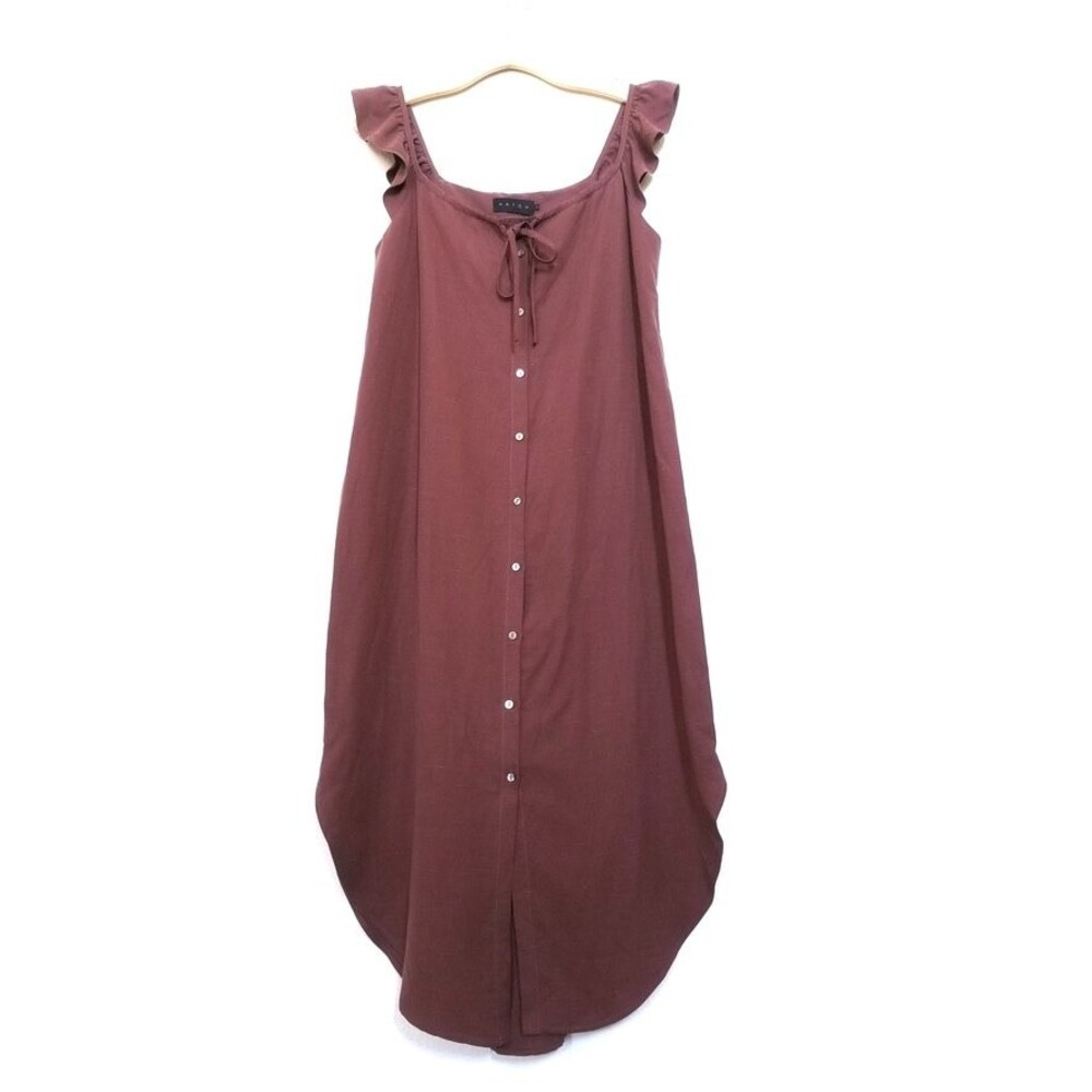 HATCH Jenna Button Down Ruffled Midi Shirt Dress Anise Milkmaid Cottagecore Boho